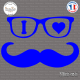 Sticker I Love Moustache Grand Format Sticks-em.fr Couleurs au choix
